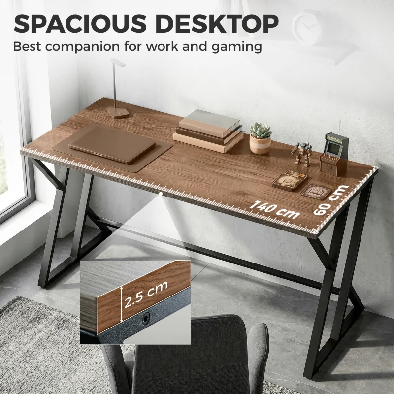 HOMCOM 55 Inch Computer Desk, Industrial Writing Desk with Z-Shaped Metal Leg, Study Table for Home Office, Distressed Gray
