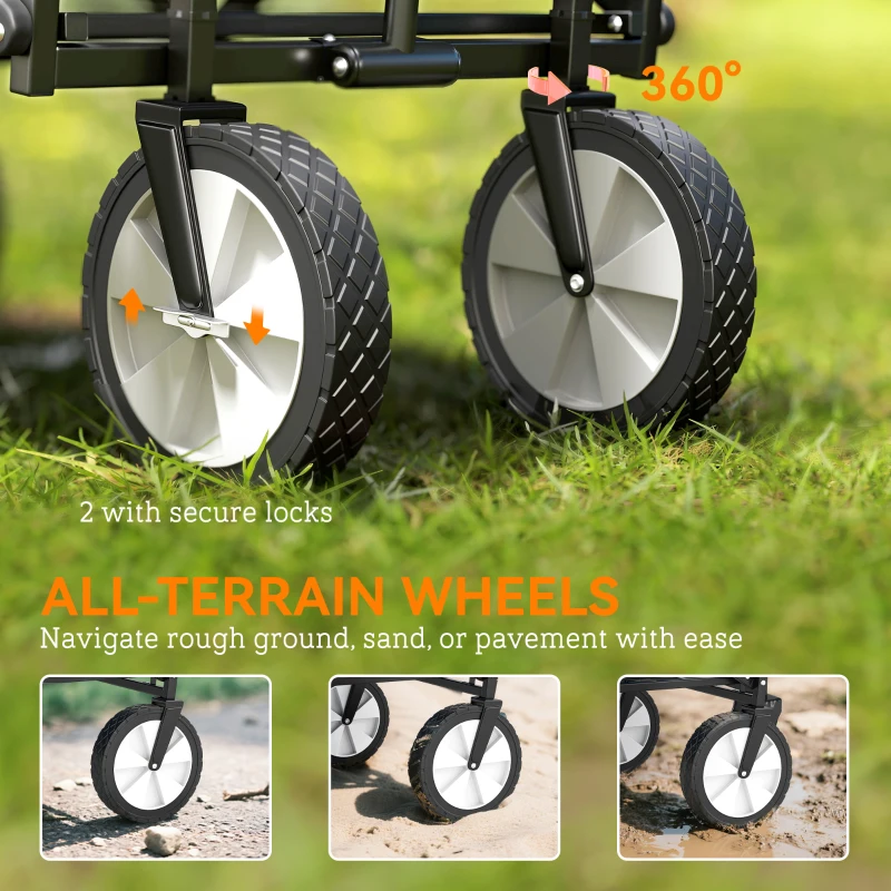 Outsunny Small Collapsible Folding Wagon Cart, Heavy Duty Outdoor Utility Garden Cart with Universal Wheels and Adjustable Handle for Camping Sports Shopping Beach, Dark Blue