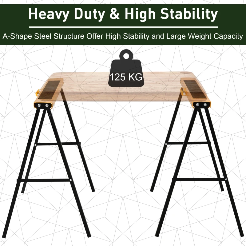 HOMCOM 2PCS Saw Horse Twin Pack Folding Workbench Metal Trestle Stands with Non-slip EVA Surface Orange