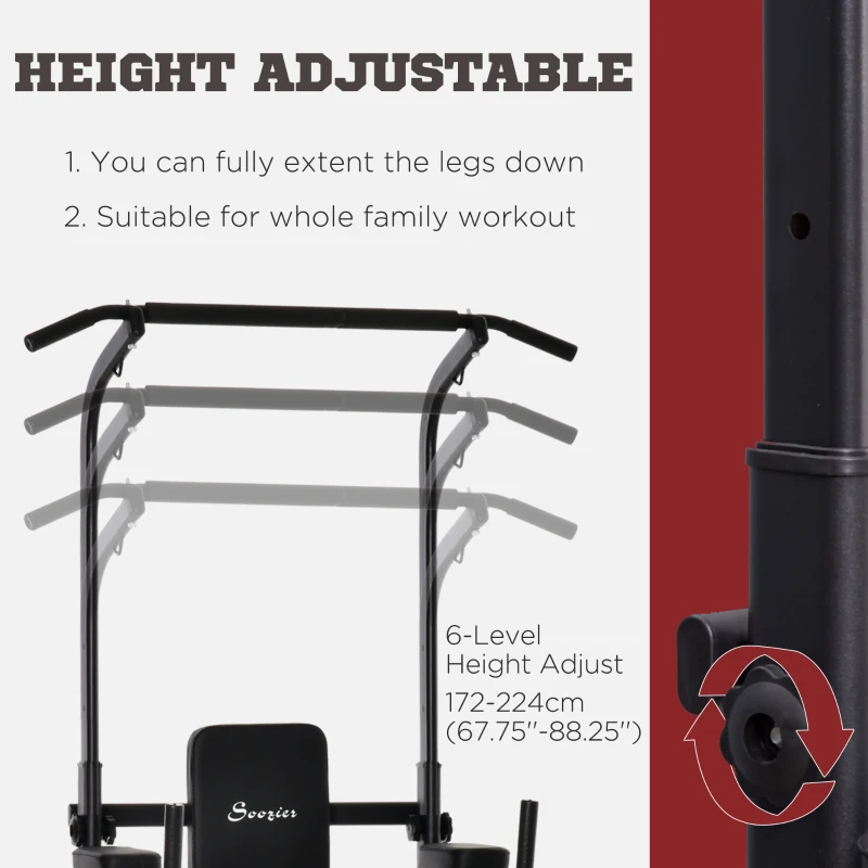Soozier Multi-Function Power Tower Chin Up Bar Stand Dip Station Full Body Workout Training Fitness Equipment