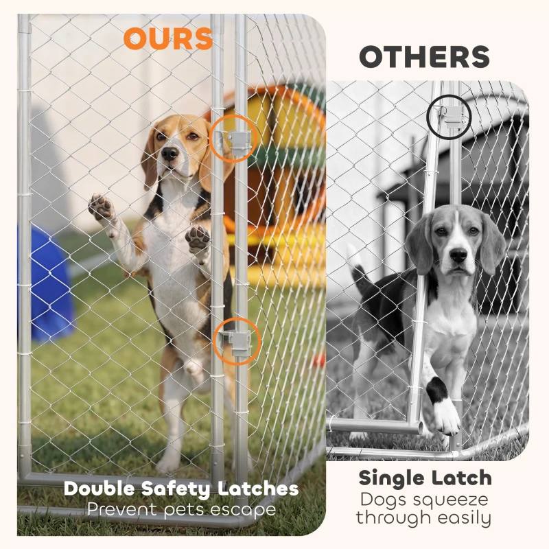PawHut 7.5' x 7.5' x 5.6' Outdoor Dog Kennel Heavy Duty Galvanized Steel Chain Link with UV-resistant Roof, Silver