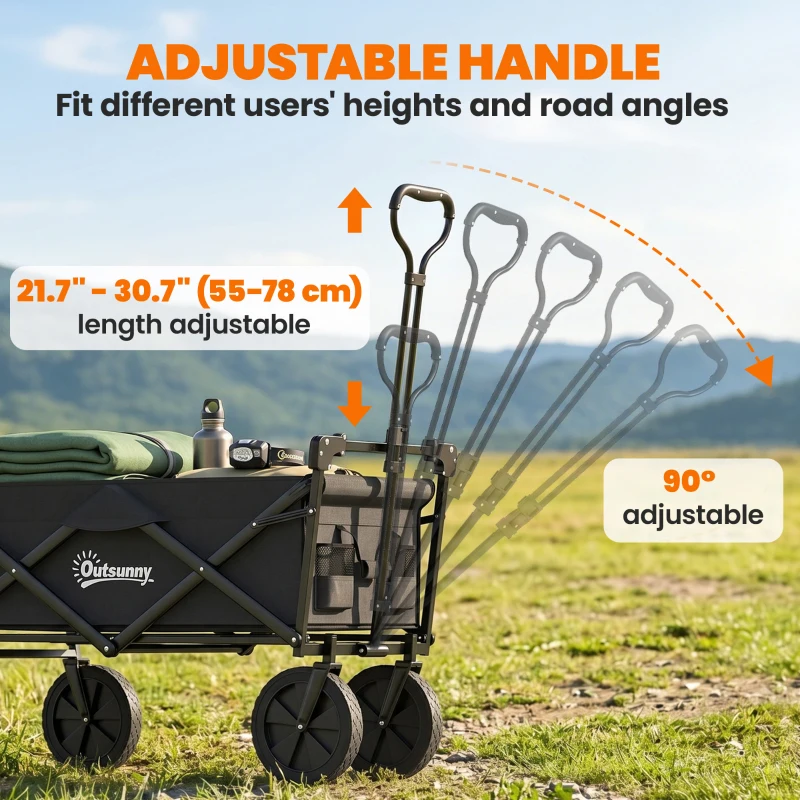 Outsunny Steel Frame Folding Garden Cart, Collapsible Wagon Cart with Removable Canopy, Telescopic Handle and Carrying Bag