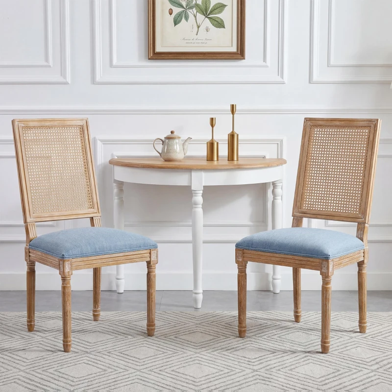 Set of 2 Dining Chairs with Eco-Friendly Rubberwood Frame, Upholstered Dining Seating with Slender Fluted Legs, 20'' L x 22'' W x 39.5'' H, Blue