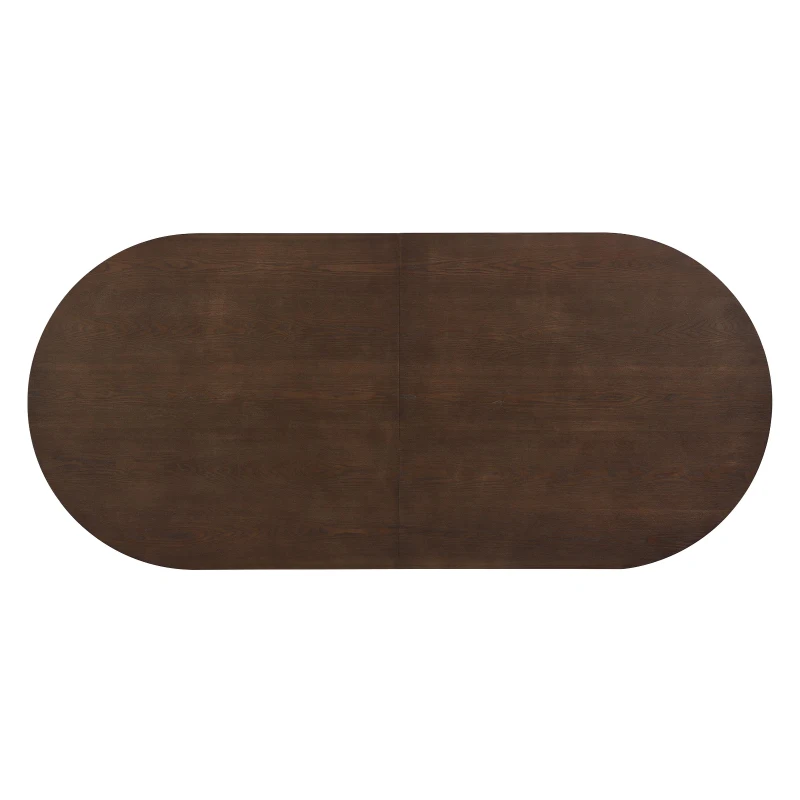 Oval Double Pedestal Dining Table with Semi-Cylindrical Pedestal Bases, Walnut Wood Kitchen Table Vertical Grooves, 88'' L x 40'' W x 30'' H, Walnut