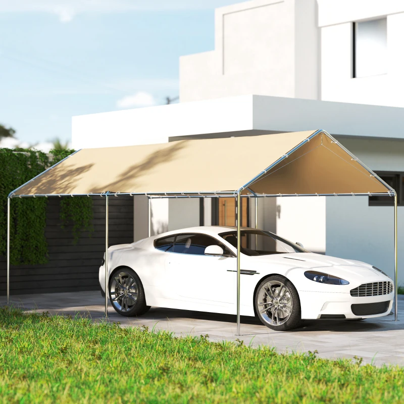 Outsunny 10' x 20' Carport Heavy Duty Galvanized Car Canopy with Included Anchor Kit, 3 Reinforced Steel Cables, Khaki
