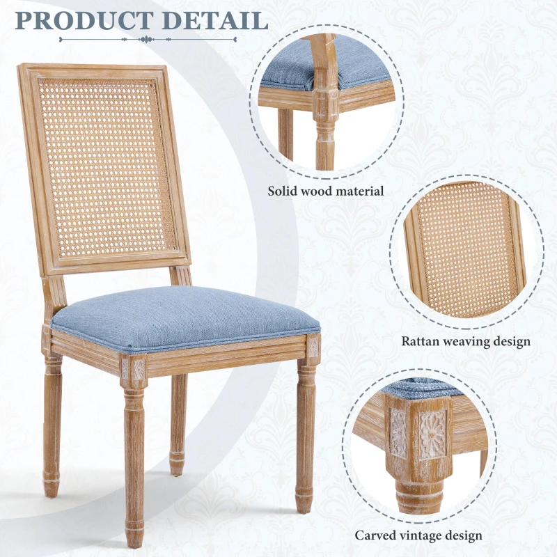 Set of 2 Dining Chairs with Eco-Friendly Rubberwood Frame, Upholstered Dining Seating with Slender Fluted Legs, 20'' L x 22'' W x 39.5'' H, Blue