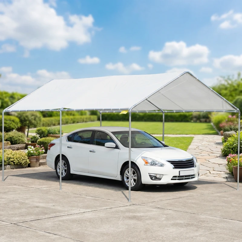 Outsunny 9.6' x 19.5' Carport Heavy Duty Galvanized Car Canopy w/ Included Anchor Kit, 3 Reinforced Steel Cables, White