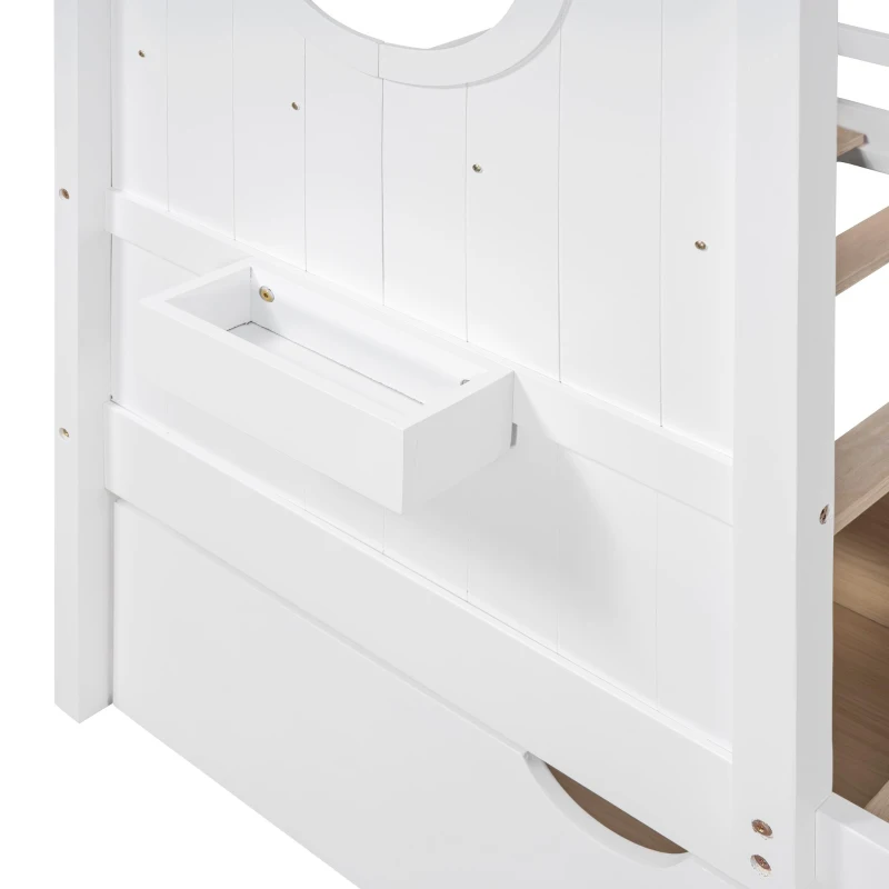 Kids Twin Size House Bed with 2 Storage Drawers and Rear Shelf, House-Style Kids Bed Frame with Plywood and MDF, 78'' L x 42.5'' W x 72'' H, White