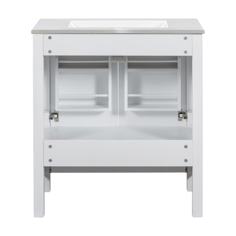 30" Bathroom Vanity with Single Sink, Solid Wood Frame, Multifunctional Storage Cabinet with Soft-Close Doors, 30" L x 18.5" W x 34" H, White