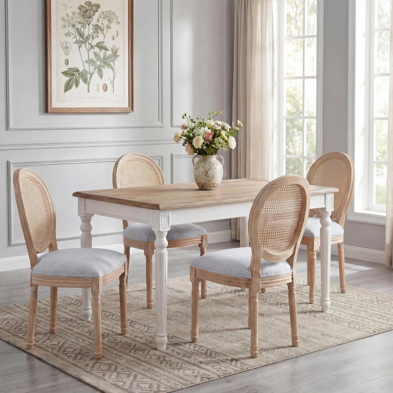 French Country-Inspired Dining Chair Set for 2 with Plush Upholstered Seats, Elegant Side Chair Set with Fluted Legs, 19" L x 22.5" W x 38" H, Light Grey