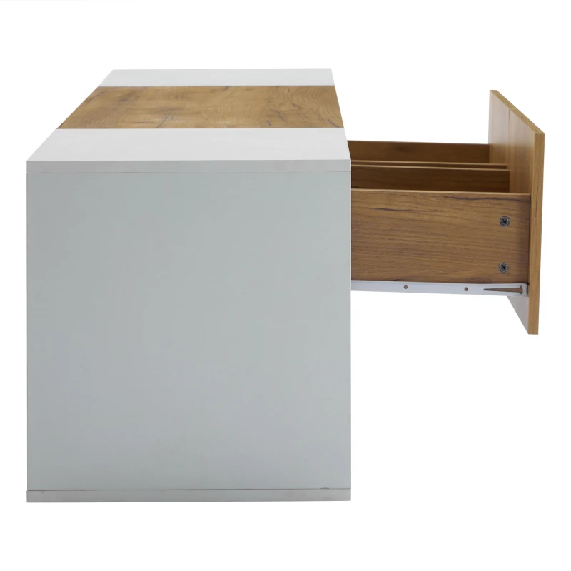 3-Tier TV Stand with App-Controlled LED Lighting and Glass Shelves, Sturdy TV Cabinet with 2 Drawers, 63" L x 15.5" W x 16.5" H, White+Natural