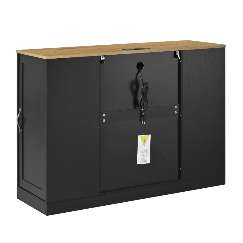 Modern Wine Bar Cabinet with Built-In Power Outlet, Versatile Sideboard with Adjustable Shelves, 47" L x 15.5" W x 34" H, Black+Natural