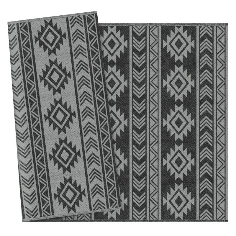 Outsunny Reversible Outdoor RV Rug, Patio Floor Mat, 6' x 9' Plastic Straw Rug for Backyard, Deck, Beach, Camping, Black & Grey