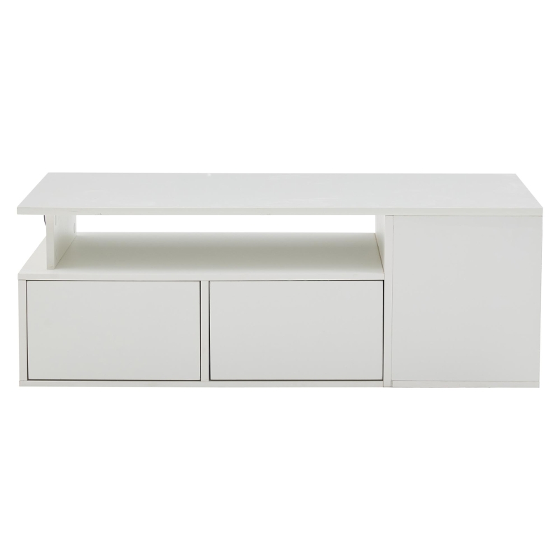 High-Gloss LED Coffee Table with App-Controlled Colour Light Strip, Functional Center Table with Open Storage, 39.5" L x 19.5" W x 13.5" H, White