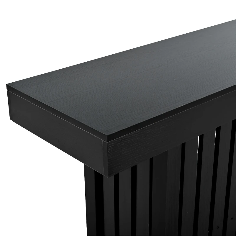 3-In-1 Dining Table with Marble-Grain MDF Top, Space-Saving Bar Table with Metal Footrest, 63" L x 15.5" W x 41" H, Black