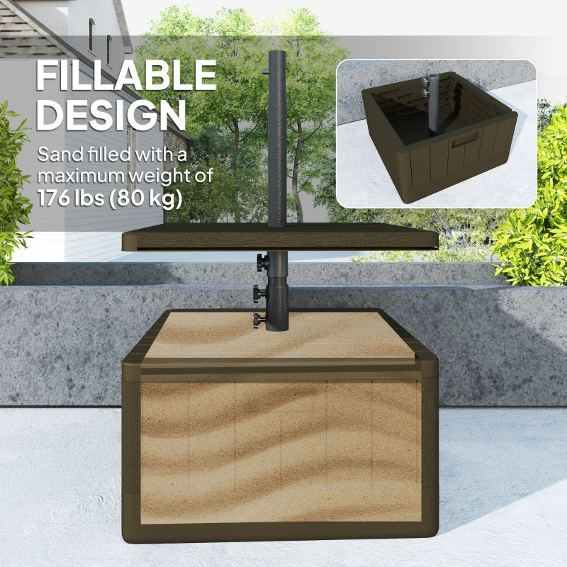 Outsunny Patio Umbrella Weighted Base with Table Tray, Heavy Duty Umbrella Base with Wheels Handles, Brown