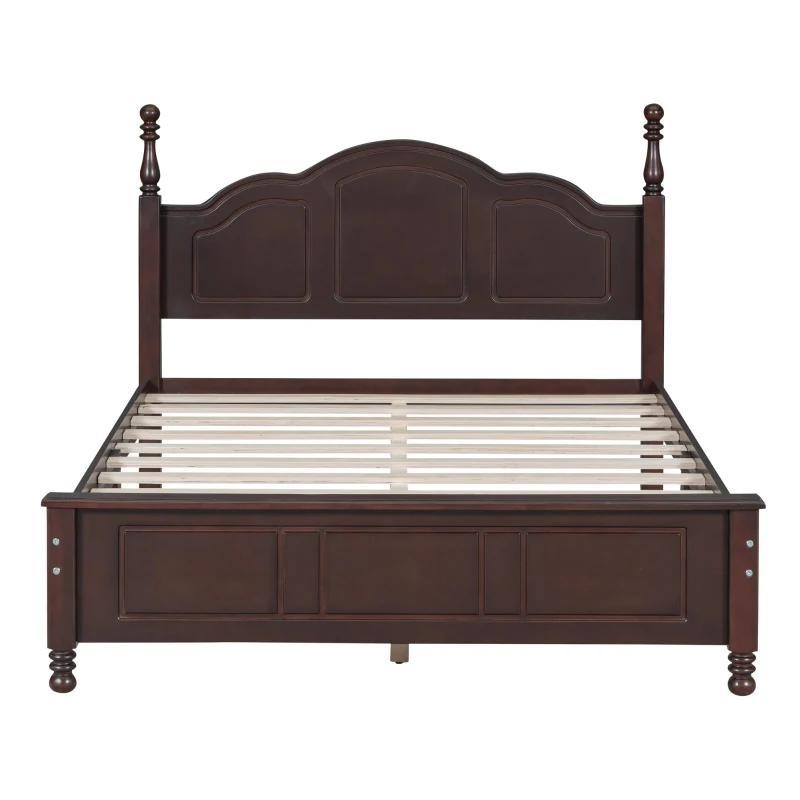 Full Size Wood Platform Bed with Wood-finished Headboard, Dark Walnut Bed Frame with Pine and MDF Construction, 80'' L x 56'' W x 43.5'' H, Walnut