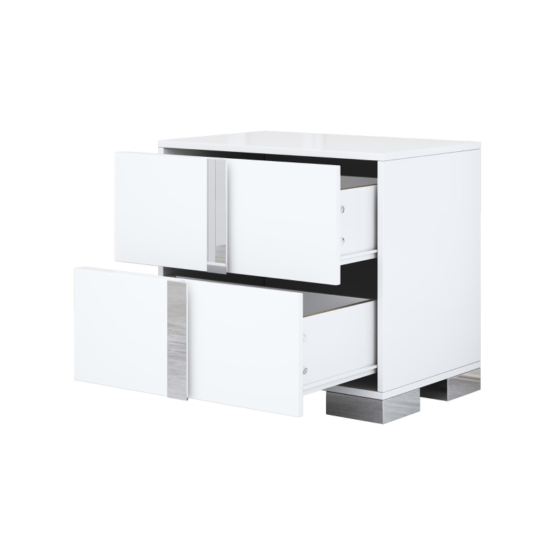 Space-Saving Nightstand with Mirrored Accents and Metal Legs, Elegant Bedside Storage for Compact Apartments, 23.5'' L x 15.5'' W x 21.5'' H, White