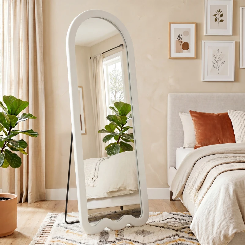 HOMCOM Full Length Mirror with Soft Padded Frame, Standing and Wall Mounted Mirror for Bedroom Living Room, White