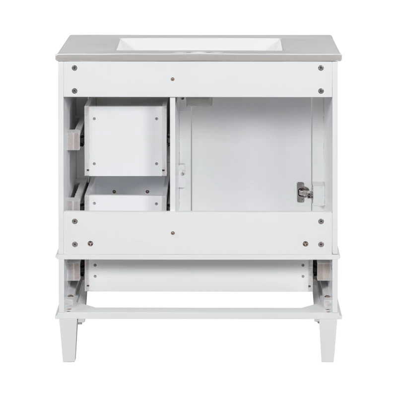 Modern Bathroom Vanity with Sink Combo, Solid Wood Frame, Cabinet with Soft-Close Door and 3 Drawers, 30" L x 18" W x 34" H, White