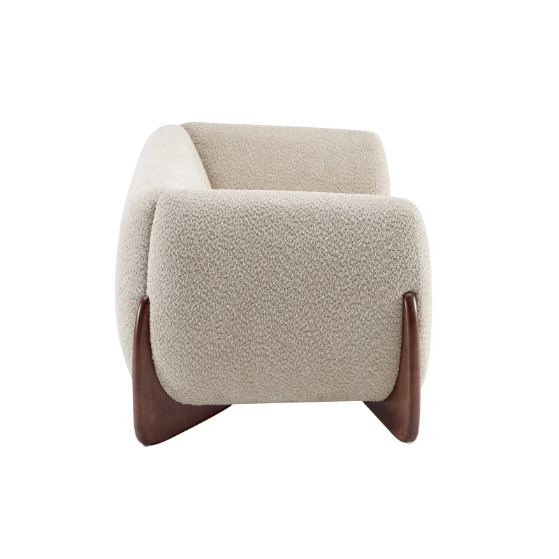 Bouclé Sherpa Sofa with Removable Seat Cushions and Spring Support, Upholstered Lounge Sofa with Wood Legs, 82.5'' L x 32'' W x 27'' H, Almond
