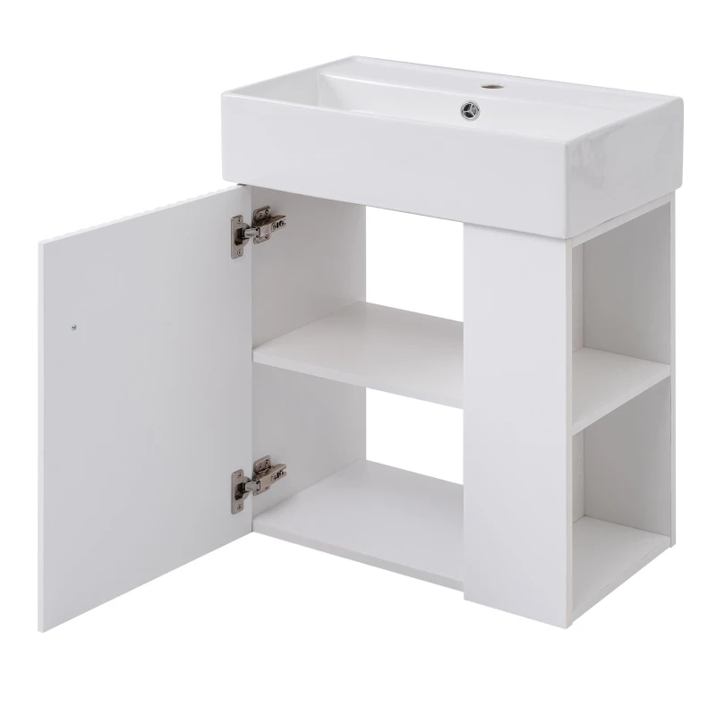 Modern Floating Bathroom Vanity with Ceramic Basin and Right Side Storage, Cabinet with Rose Gold Handle, 21.5" L x 12" W x 26.5" H, White