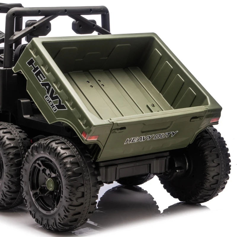 Qaba 24V 4WD Kids Ride On Truck with 6 Wheels Electric Ride On Car with Remote, Dump Bed for 3-8 Years, Green