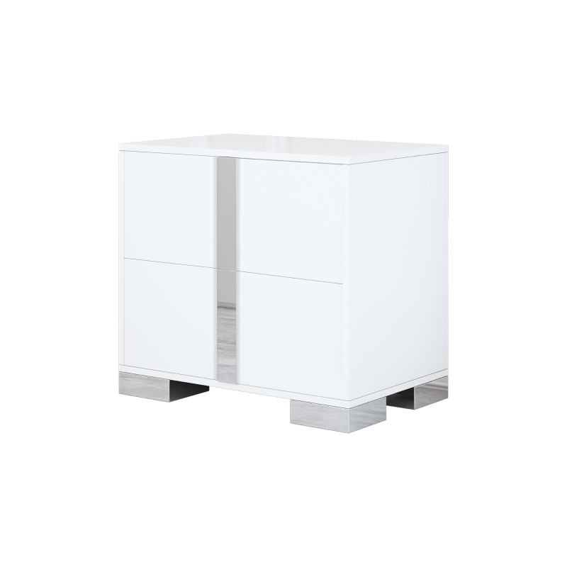 Space-Saving Nightstand with Mirrored Accents and Metal Legs, Elegant Bedside Storage for Compact Apartments, 23.5'' L x 15.5'' W x 21.5'' H, White