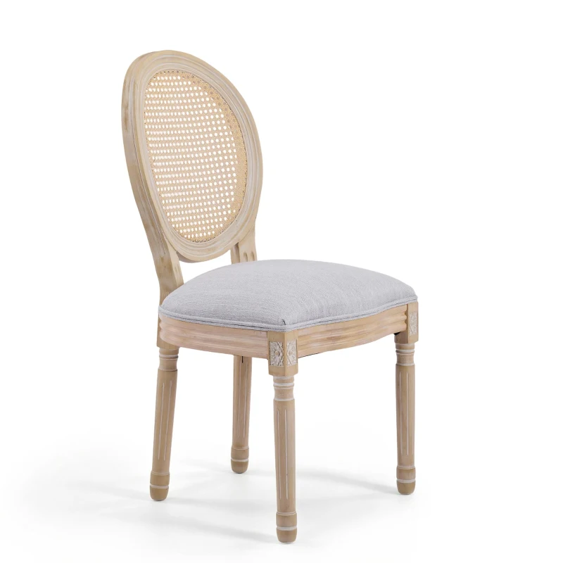 French Country-Inspired Dining Chair Set for 2 with Plush Upholstered Seats, Elegant Side Chair Set with Fluted Legs, 19" L x 22.5" W x 38" H, Light Grey