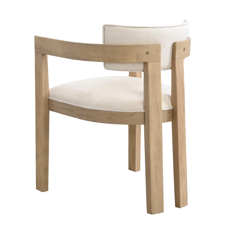 Set of 2 Dining Chairs with Armrests and Rubber Wood Frame, Wooden Dining Seating with Low-Maintenance Fabric, 22.5'' L x 23.5'' W x 31'' H, Beige