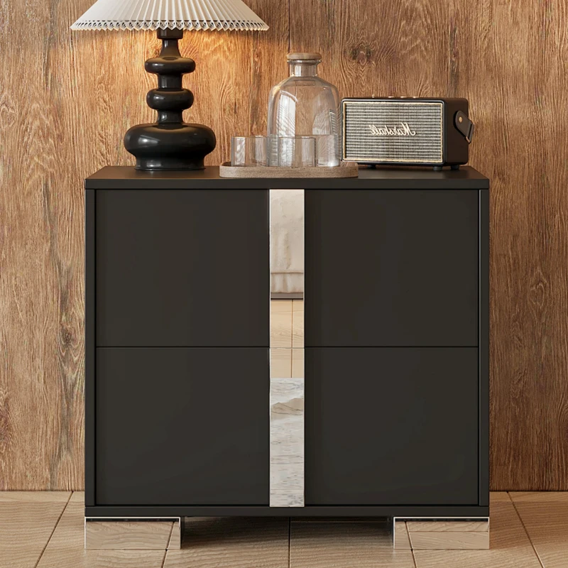 Elegant Black Nightstand with 2 Smooth-Glide Drawers, Durable Beside Table for Bedroom & Compact Apartments, 23.5'' L x 15.5'' W x 21.5'' H, Black