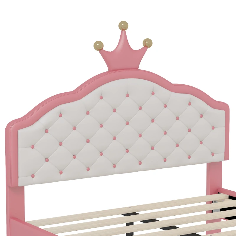 Full Size Princess Platform Bed with Crown-Tufted Headboard, Sturdy Bed Frame for Kid-Friendly Bedrooms, 77.5'' L x 56'' W x 48.5'' H, Pink