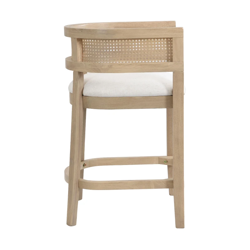 Rattan Upholstered Arm Counter Stools with U‑shaped backrest, Kitchen Island Stools with Foam Seat, 21'' L x 21'' W x 33.5'' H, Beige+Natural Ash
