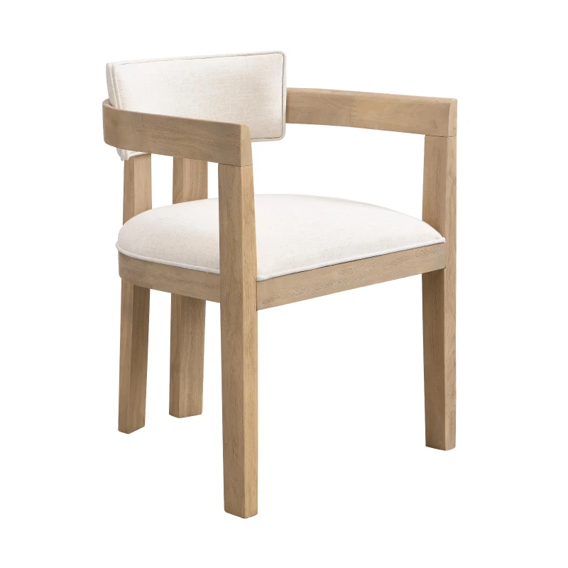 Set of 2 Dining Chairs with Armrests and Rubber Wood Frame, Wooden Dining Seating with Low-Maintenance Fabric, 22.5'' L x 23.5'' W x 31'' H, Beige