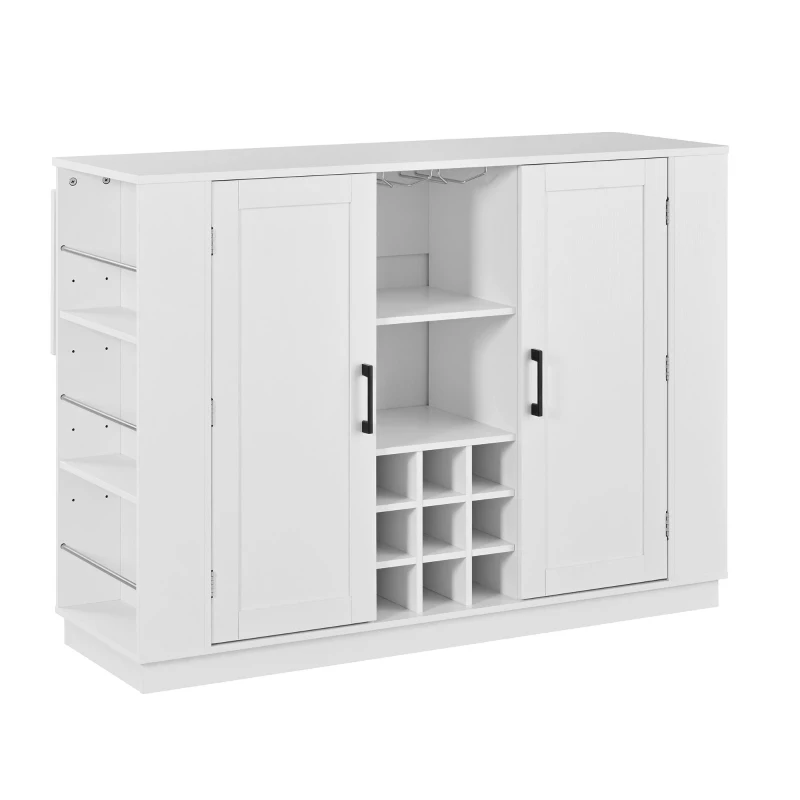 Counter-Height Kitchen Island with Built-In Power Outlet, Versatile Center Island with Wine Stemware Holder, 47" L x 15.5" W x 34.5" H, White