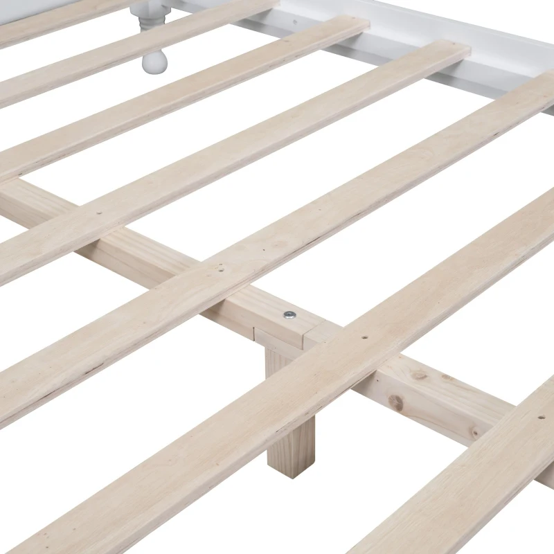Full Size Platform Bed with 10 Plywood Slats and Wood-Finished Headboard, Retro-Style Bed Frame with Plywood, 80'' L x 56'' W x 39.5'' H, White