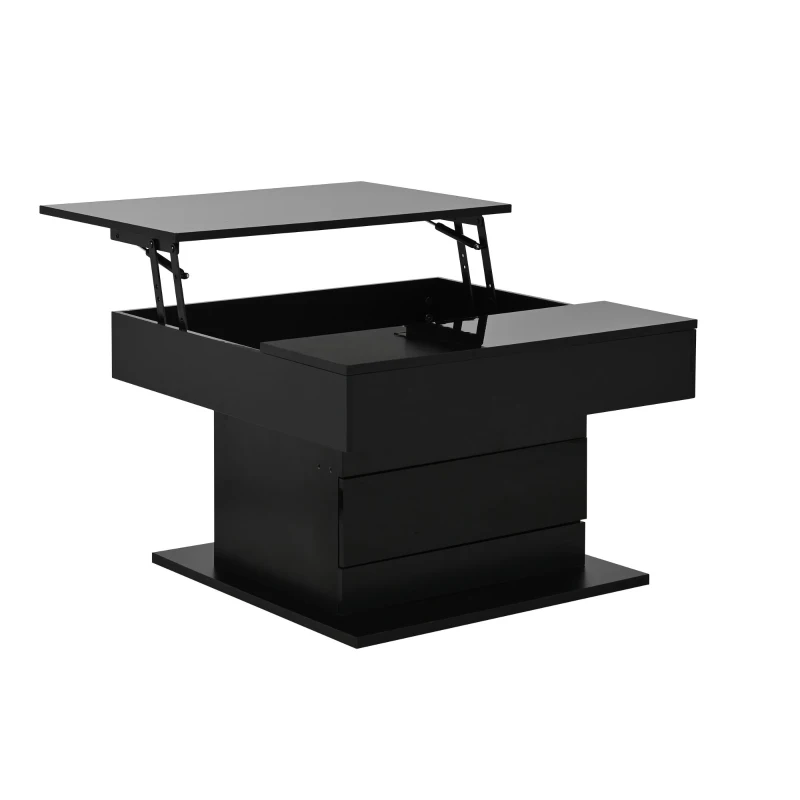 360° Rotating Lift-Top Coffee Table with Height-Adjustable Square Top, Modern Center Table with Hidden Storage, 27.5" L x 27.5" W x 17.5" H, Black