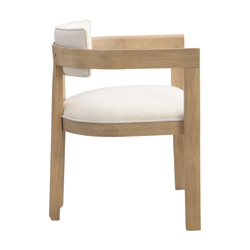 Set of 2 Dining Chairs with Armrests and Rubber Wood Frame, Wooden Dining Seating with Low-Maintenance Fabric, 22.5'' L x 23.5'' W x 31'' H, Beige