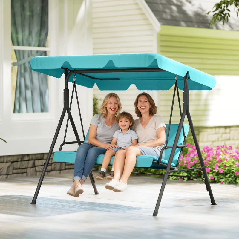 Outsunny 3-Seater Outdoor Porch Swing with Adjustable Canopy, Patio Swing Chair for Garden, Poolside, Backyard, Teal