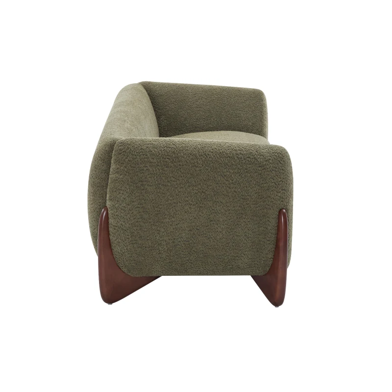 Plush Oversized Lounge Sofa with Removable Seat Cushions, Bouclé Sherpa Sofa with Wedge Feet, 82.5'' L x 32'' W x 27'' H, Olive Green
