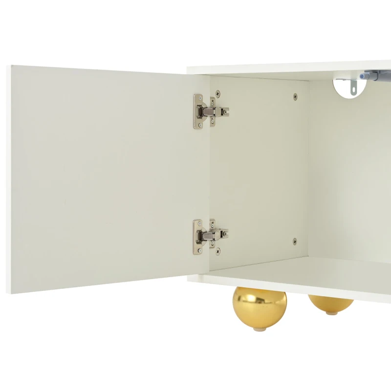 Cloud-Shaped TV Cabinet with 2 Cabinets (4 Doors) and 5 Support Legs, Spacious TV Stand with Ample Storage, 65" L x 15.5" W x 17.5" H, White