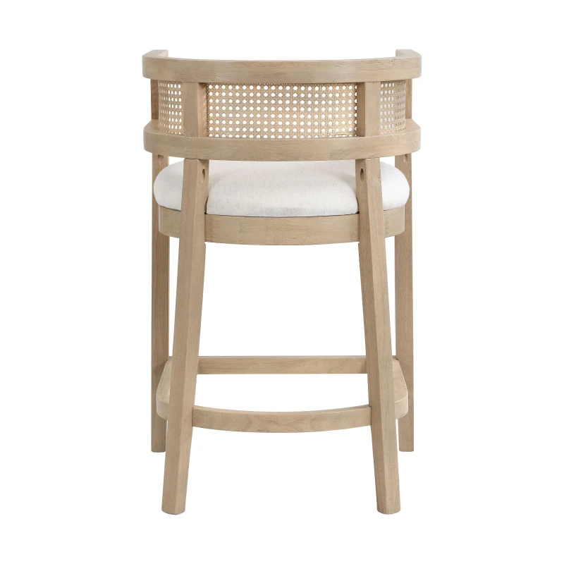 Rattan Upholstered Arm Counter Stools with U‑shaped backrest, Kitchen Island Stools with Foam Seat, 21'' L x 21'' W x 33.5'' H, Beige+Natural Ash
