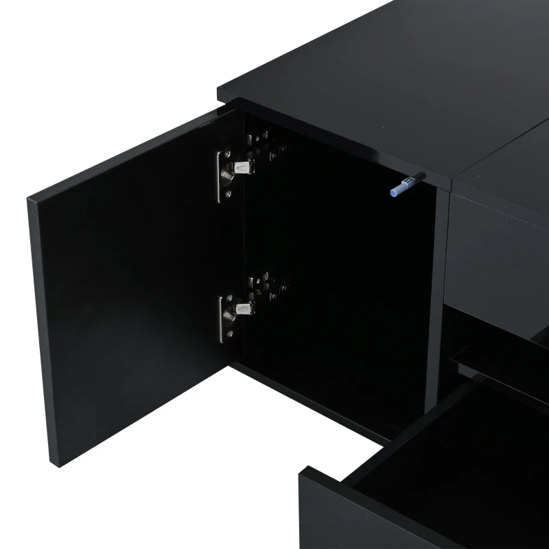 Height-Adjustable Coffee Table with App-Controlled RGB LED Lighting, Modern Center Table with Hidden Storage, 37.5" L x 19.5" W x 15.5" H, Black