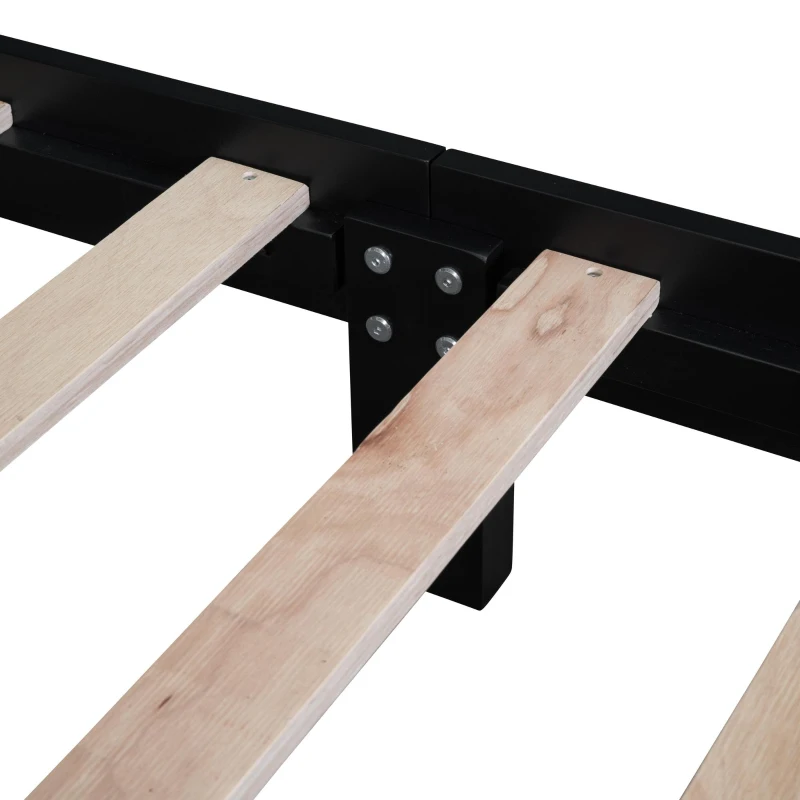 Queen Size Platform Bed with Retro Headboard and 10 Plywood Slats, Durable Bed Frame with Plywood Construction, 85'' L x 62.5'' W x 39.5'' H, Black