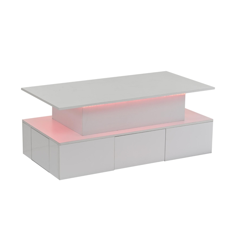 Sleek Lift-Top Coffee Table with Hydraulic Lift and App-Controlled LED Lighting, Versatile Center Table with Hidden Storage, 39.5" L x 19.5" W x 15.5" H, White