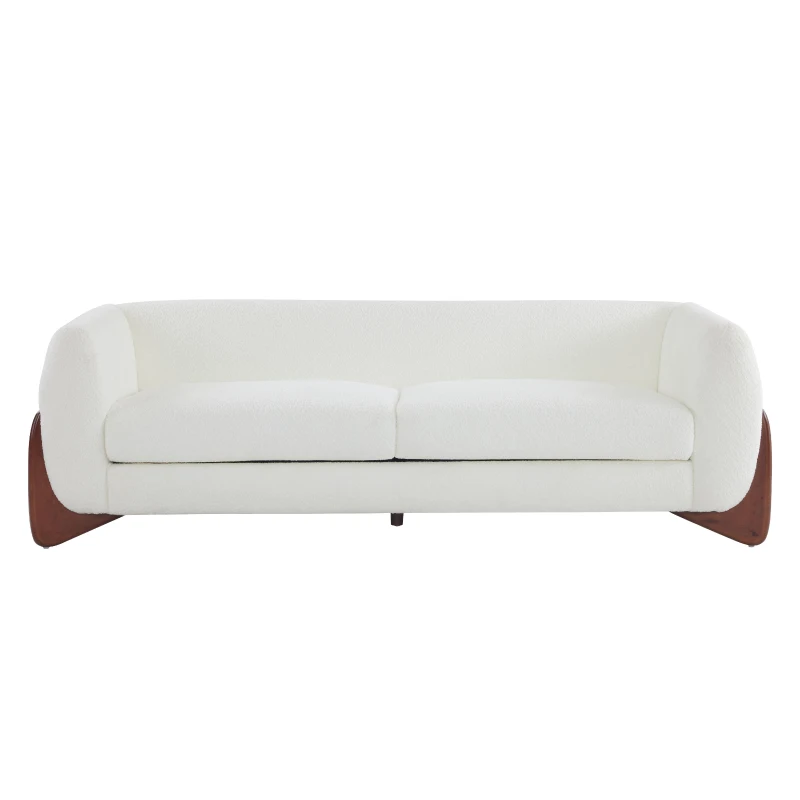 Bouclé Sherpa Sofa with Removable Seat Cushions and Sinuous Spring Support, Oversized Lounge Couch with Wedge Feet, 82.5'' L x 32'' W x 27'' H, Beige