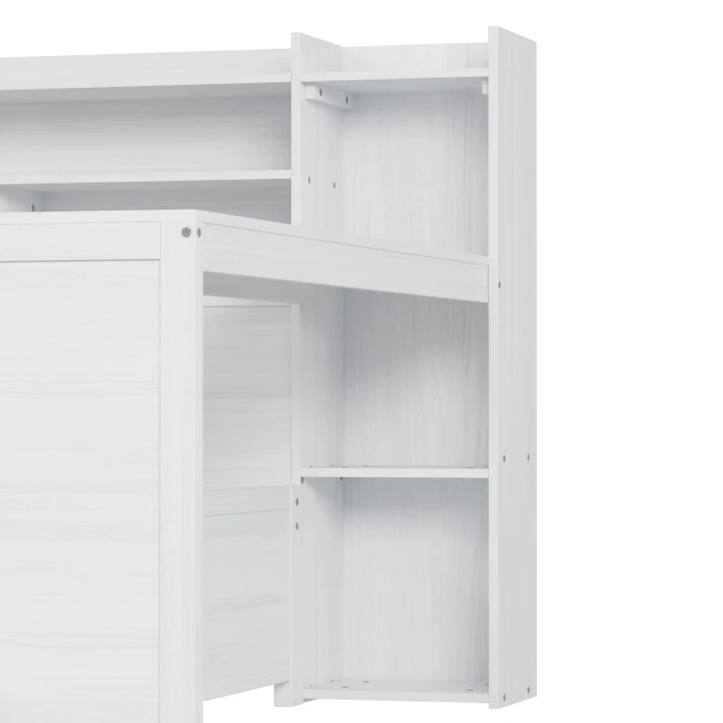 Full Size Daybed with 2 Large Drawers and Built-In Study Desk, Space-Saving Guest Bed with Side Storage Shelves, 91.5'' L x 65'' W x 45'' H, Antique White
