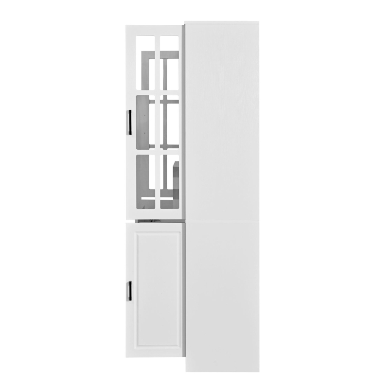 Tall Wine Cabinet with Wine Rack and Stemware Holder, 4-Door Storage Cabinet with Semi-Open Shelf, 52" L x 15.5" W x 74" H, White