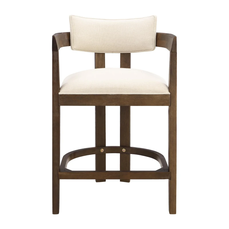 Counter-Height Bar Stools with Curved Solid-Wood Backrest, Upholstered Kitchen Stools with Wooden Legs, 22.5'' L x 24'' W x 36'' H, Beige+Walnut