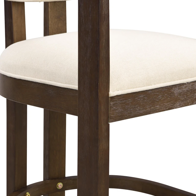 Counter-Height Bar Stools with Curved Solid-Wood Backrest, Upholstered Kitchen Stools with Wooden Legs, 22.5'' L x 24'' W x 36'' H, Beige+Walnut